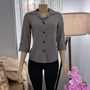 Vintage Dina Ariel Black White Plaid Checkered Top Size S Small Shirt Button